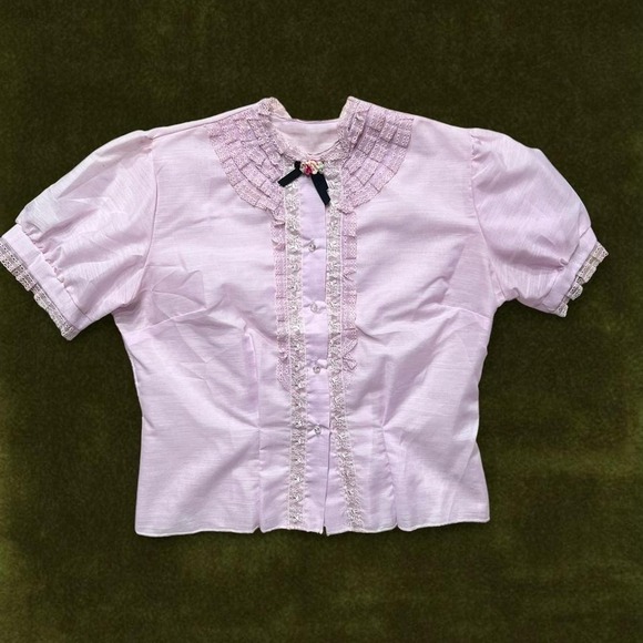 American Vintage Tops - TRUE VINTAGE 1950s Lavender Sheer Lace Blouse Carriage Embroidery - Modern S/M